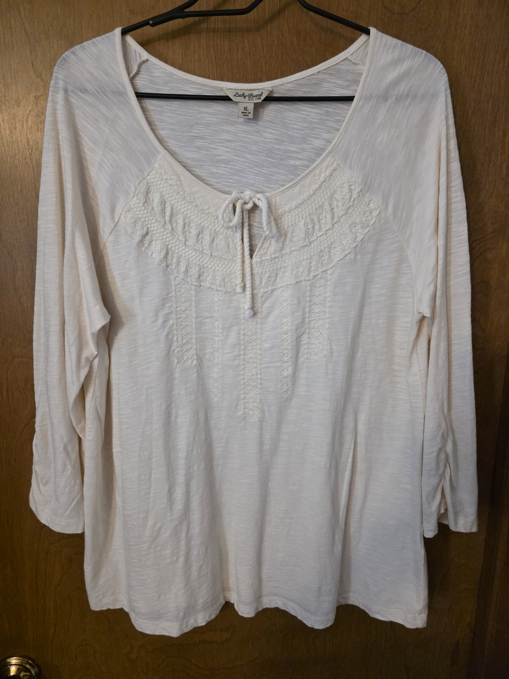 Lucky Brand Cream Peasant-Style Long Sleeve Top